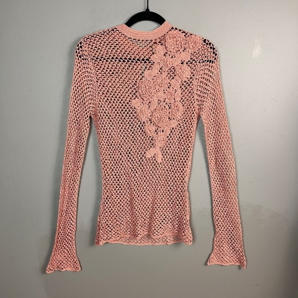 Arden B Tops - All over net crochet top Large Y2k Arden B Long Sleeve Flower Pink Cottagecore